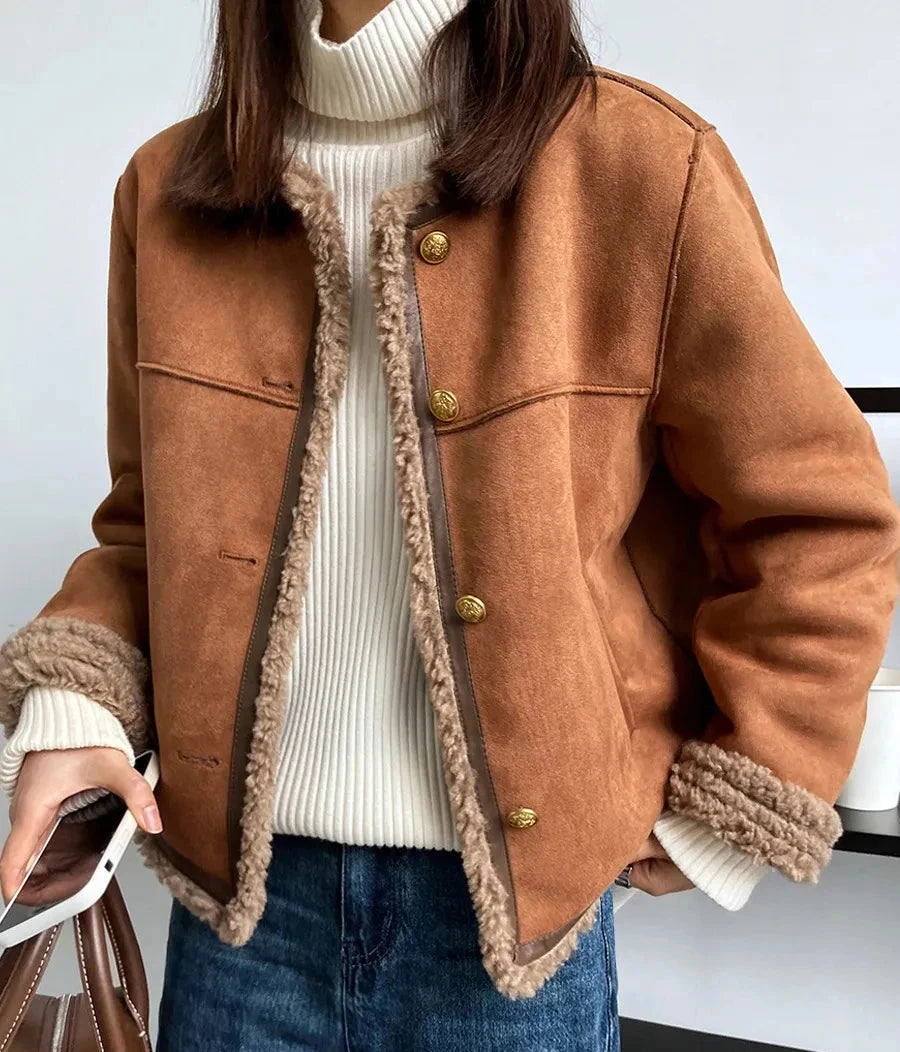 Johana - Veste Boutonnée Rétro en Suède
