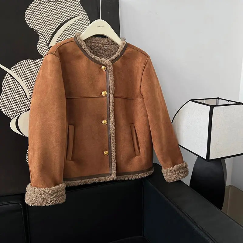 Johana - Veste Boutonnée Rétro en Suède