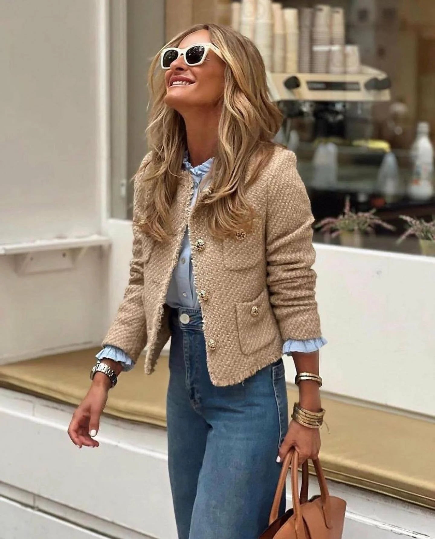 Aliénor - Veste en Tweed Boutonnée Vintage