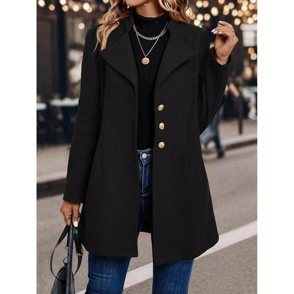 Judite - Manteau Mi Long Boutonné Élégant