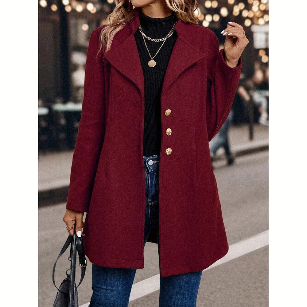 Judite - Manteau Mi Long Boutonné Élégant
