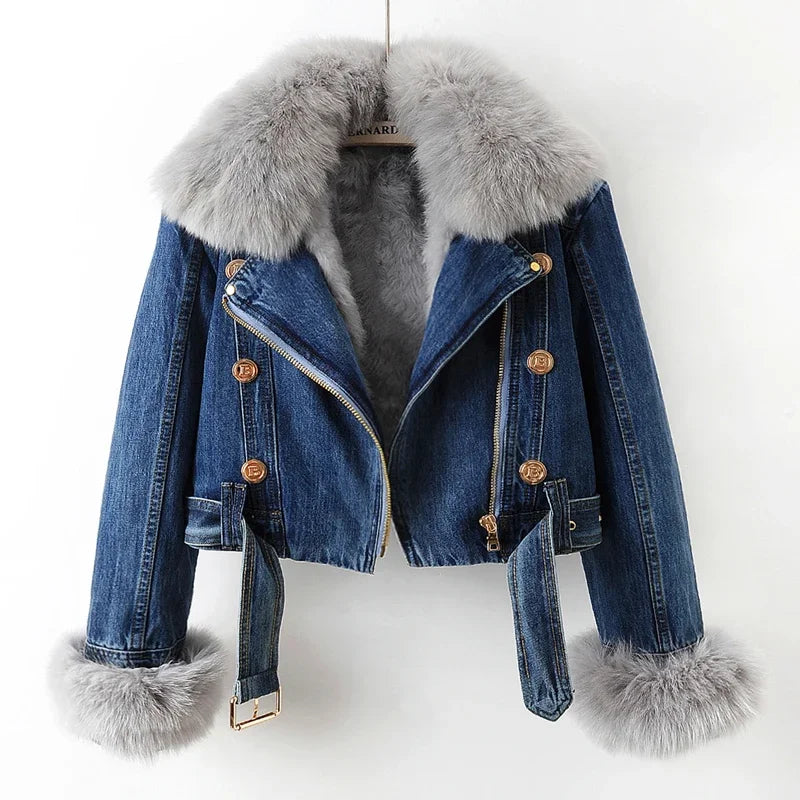 Mayline - Veste Denim Courte à Fourrure