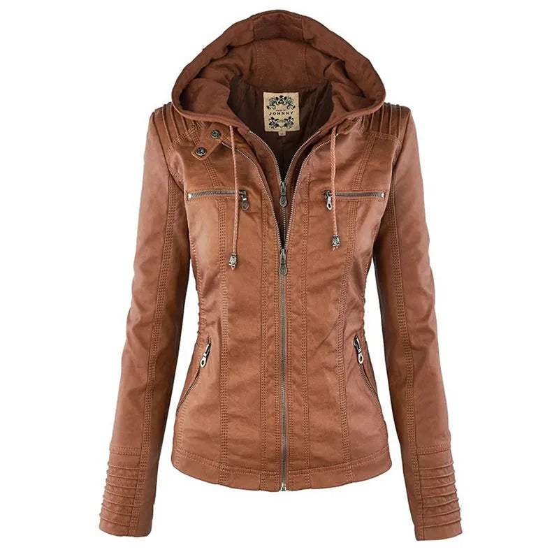 Jessie - Blouson en Cuir à Capuche Amovible