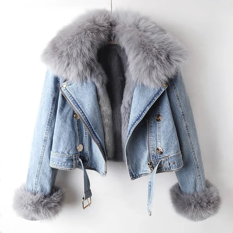 Mayline - Veste Denim Courte à Fourrure